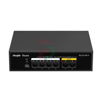 Unmanaged switch 4 cổng 10/100 BASE-T PoE/PoE Ruijie RG-ES106F-P